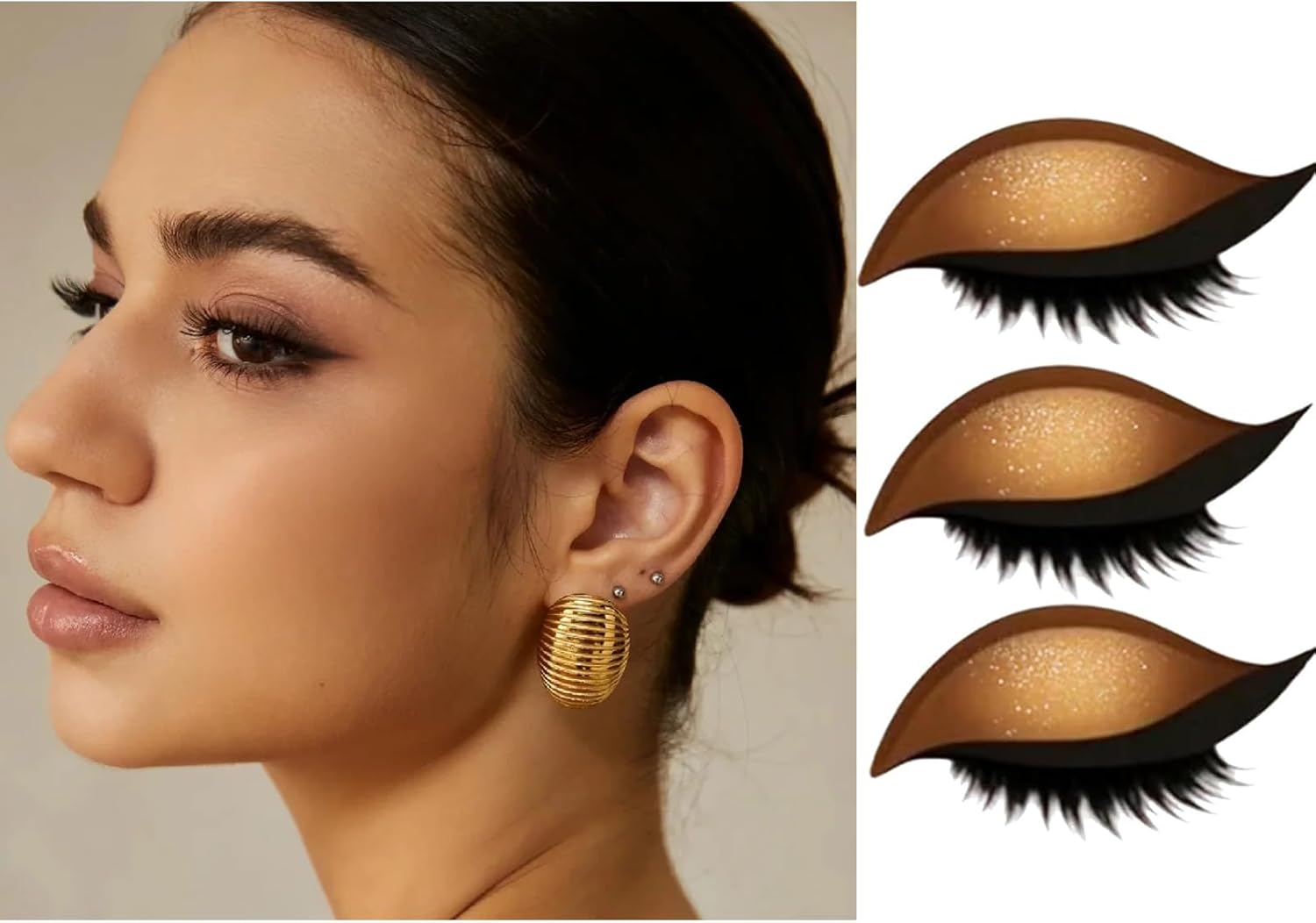 3Pairs,Lazy Eye Shadow Eyelash Patch,3-in-1 False Lashes Eyeshadow and Eyeliner,Reusable Eyemakeup Stickers for All Eye Shapes (Gold) - Image 4