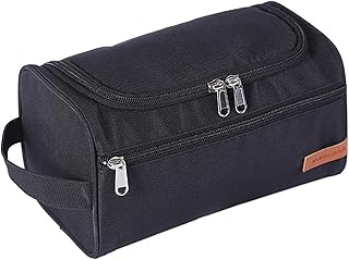 Wesoke Black Travel Toiletry Bag, Travel Hanging Dopp Kit Wash Bag for Men Women, Water Resistant Shaving Bag Hanging Toiletry Organizer with Handle for Toiletries Cosmetics Brushes Tools Accessories