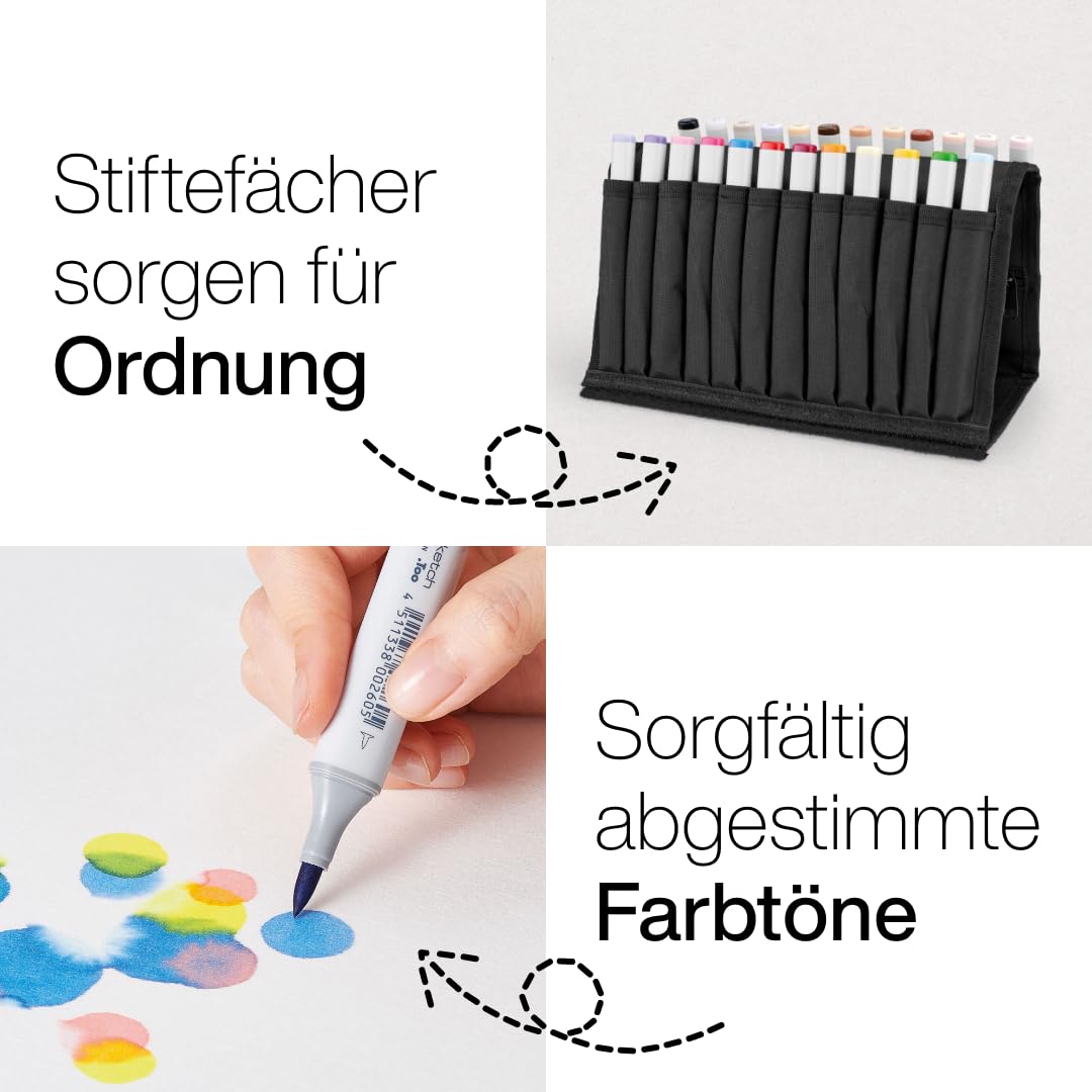 COPIC Sketch Set "Starter Set", 24er Set im Wallet, Twin Marker mit einer mittelbreiten und einer Brush-Spitze