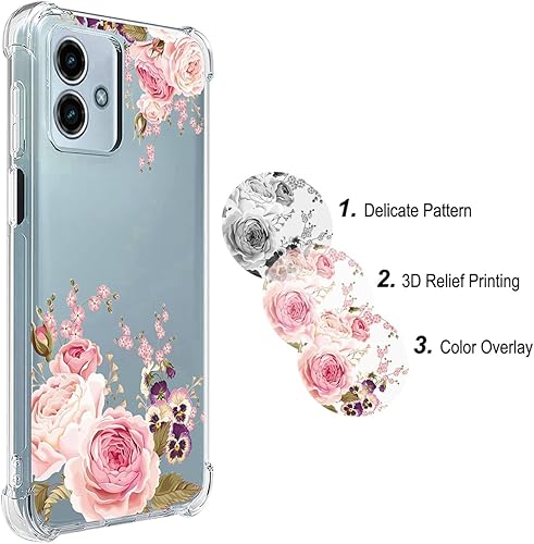 Miniatura 4 de Funda de teléfono para Redmi Note 12 5G, Poco X5 5G 22111317PG Funda para niñas y mujeres, delgada a prueba de golpes, transparente, patrón floral,