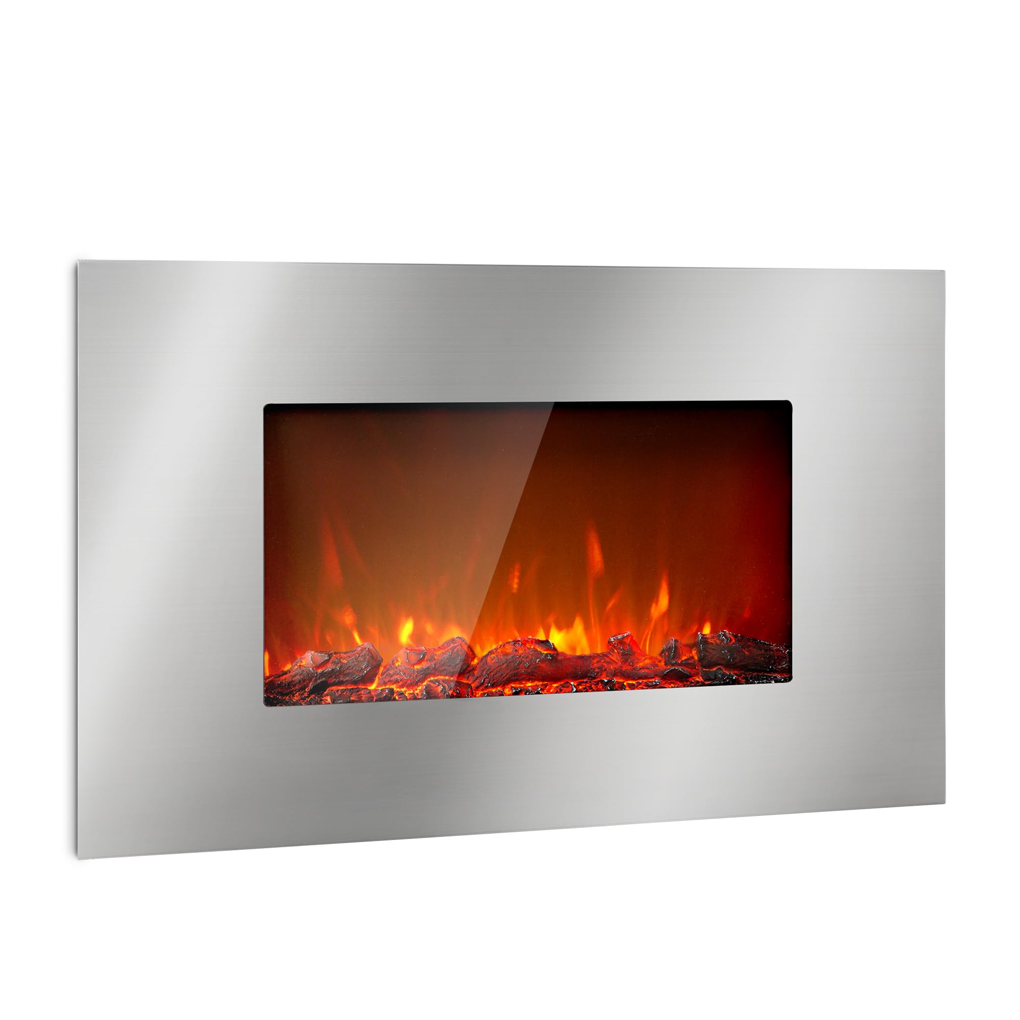 Klarstein Neo Silver Electric Fireplace, Electric Log Burner Indoor, 2000W Electric Fire Wall Mount Flame Electric Fire Place With Led Flame Effect, Fake Fireplace, Remote Control, Adjustable Thermostat Timer