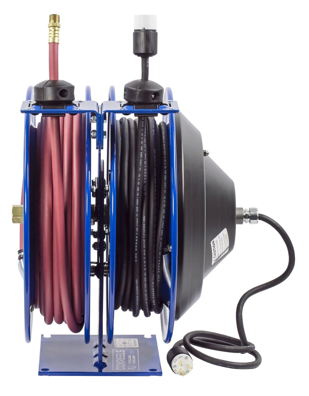 Coxreels C-L350-5012 Dual Purpose Two Hose/Cord Reel - ⅜” Hose ID - 50' Length Incl. 50' PVC Hose/50' SJO Cord - Compact For Air Compressor, Garden and Pressure Washer Hoses Made in USA