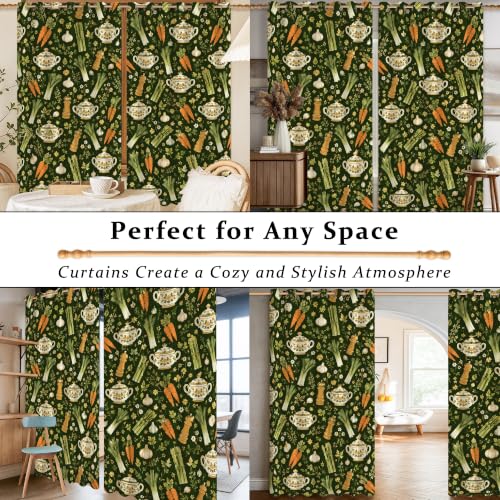 Rideaux occultants verts 132x160cm au motif rustique carotte et poireau - 8