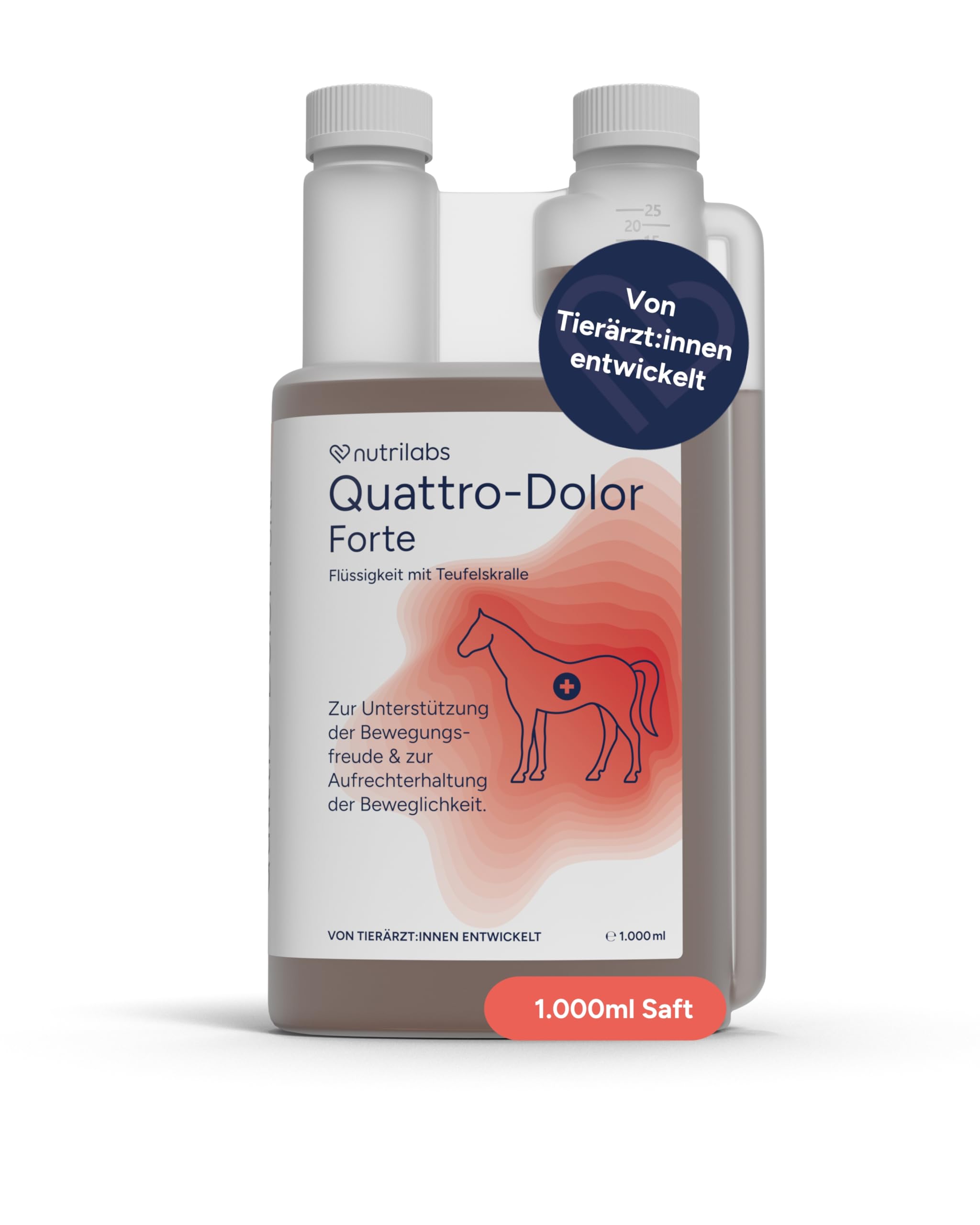NutriLabs Quattro-Dolor forte Bewegungssaft für Pferde 1 L - mit Gelbwurz-, Ingwer-, Teufelskrallen-Extrakt u.v.m. - Teufelskralle - Pferde-Nahrungsergänzungsmittel - Bewegung