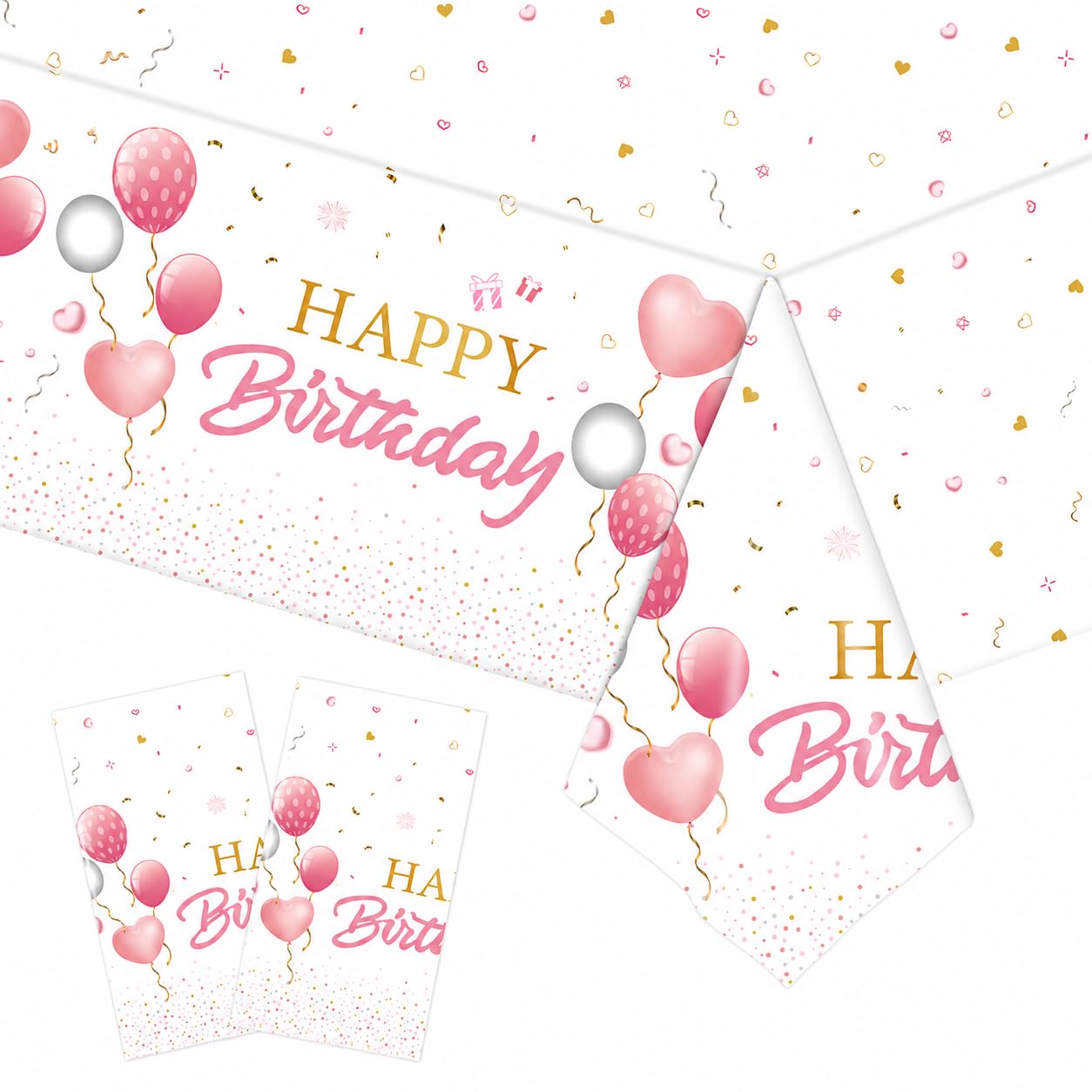 AURALIN White Happy Birthday Tablecloths 2 Pack 137 x 274 cm Balloon Print