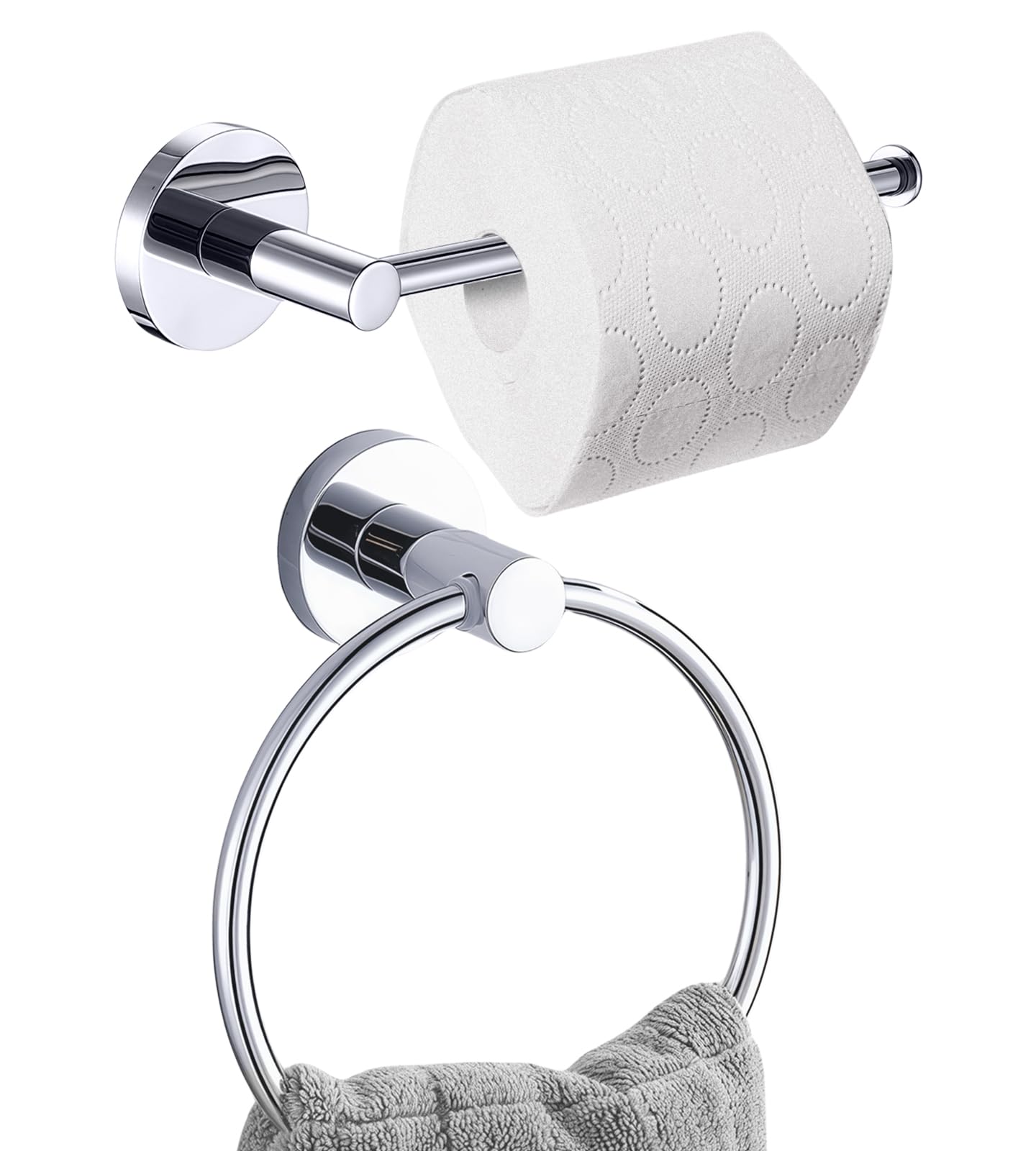 Betadistor Wall Mounted 1x Towel Holder Ring, 1x Toilet Roll Holder, Chrome Toilet Paper Holder and Towel Ring Set