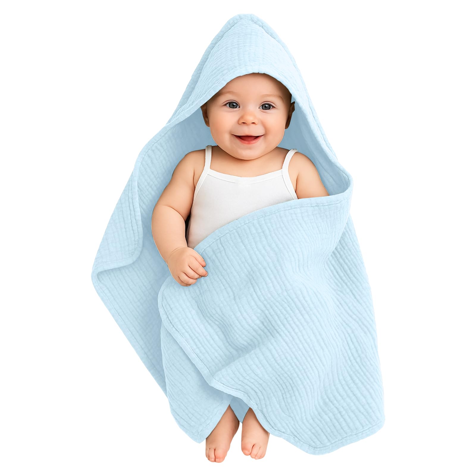 ROEOWENE Baby Handtuch Kapuze Musselin Baumwolle 80x80CM Kapuzenhandtuch Baby Handtuch Mit Kapuze Babyhandtuch für Mädchen,Jungen Weich Badetuch Neugeborene Handtücher für Kleinkinder Badetücher-Blau