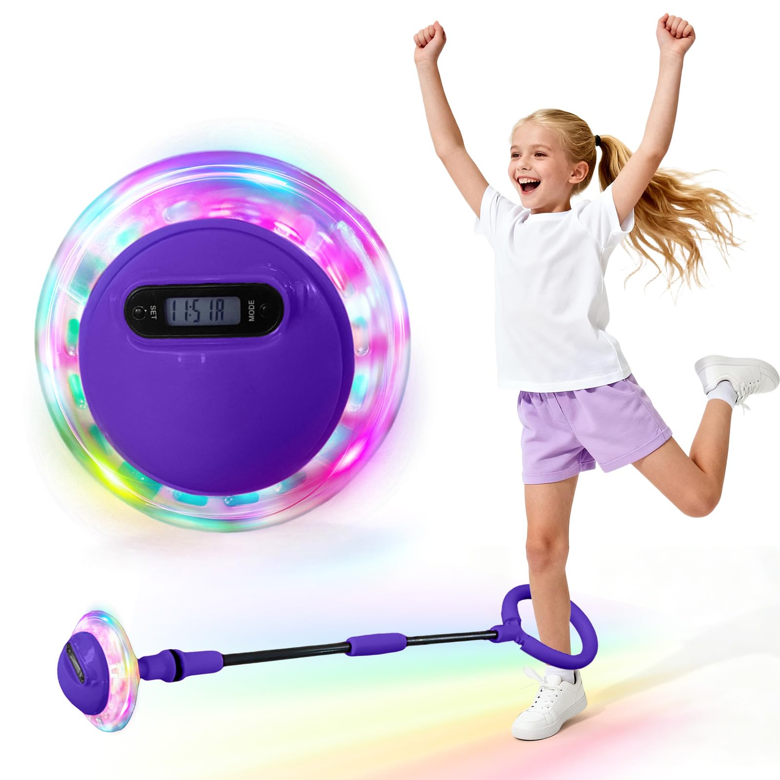 OEHUG Ankle Skip Ball with Counter,Ankle Skip Ball Toy for Kids,Foldable Foot Skipping Balls with LED Lights,Timer Jump Rope,Toys for 3 4 5 6 7 8 9 10 Year Old Boys Girls (Purple)