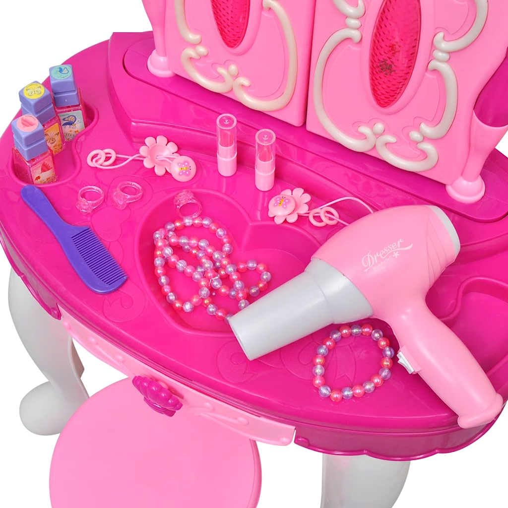 Home Garden - Mesa de tocador de pie con 3 espejos para niños con luz/sonido