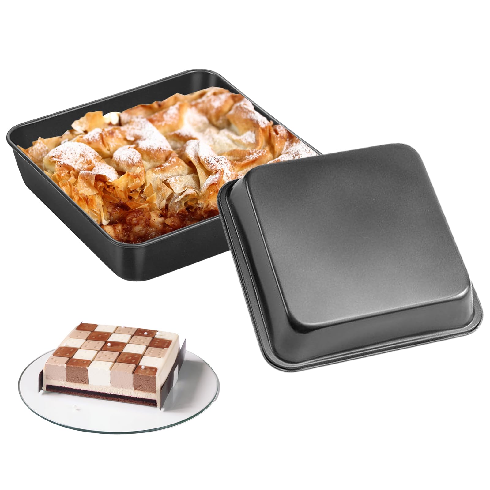 2 Piezas Moldes Cuadrados para Hornear, Molde de Horno Cuadrado, Platos Cuadrados con Revestimiento Antiadherente, para Hornear Postres, Dulces Caseros Al Horno, Moldes para Brownies