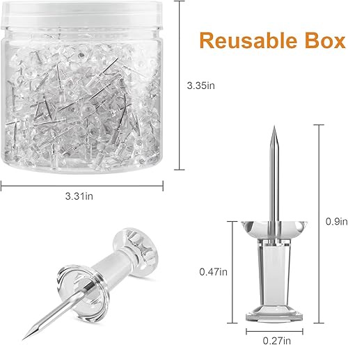 Miniatura 3 de 400 piezas de pasadores de empuje, tachuelas transparentes para tablero de anuncios, alfileres adhesivos con tachuelas para tablero de corcho para