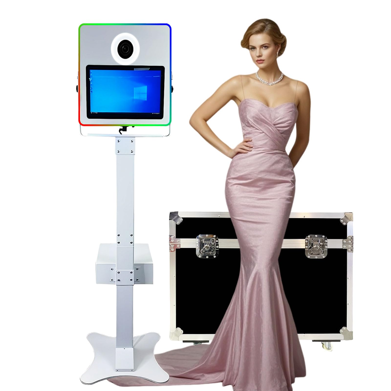 Portable 15.6 Inch DSLR Photo Booth Machine Touch Screen Camera Photobooth with RGB Light Ideal for Weddings,Parties,Celebrations,and Events Rental (White, Photo Booth)