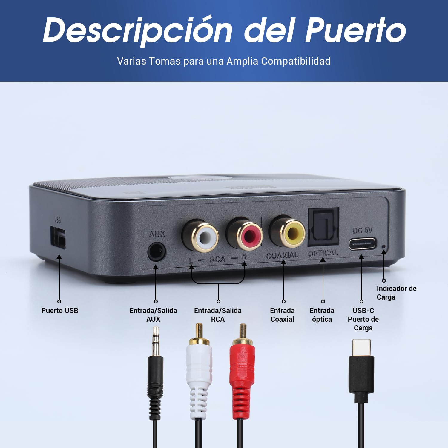 August MR285 Receptor Bluetooth, Transmisor Adaptador Bluetooth para PC TV, Soporte AUX, Jack 3.5, RCA, Óptico, Coaxial, USB y NFC - Modo Bypass, HiFi Audio Dual y Multipunto, 12 Horas