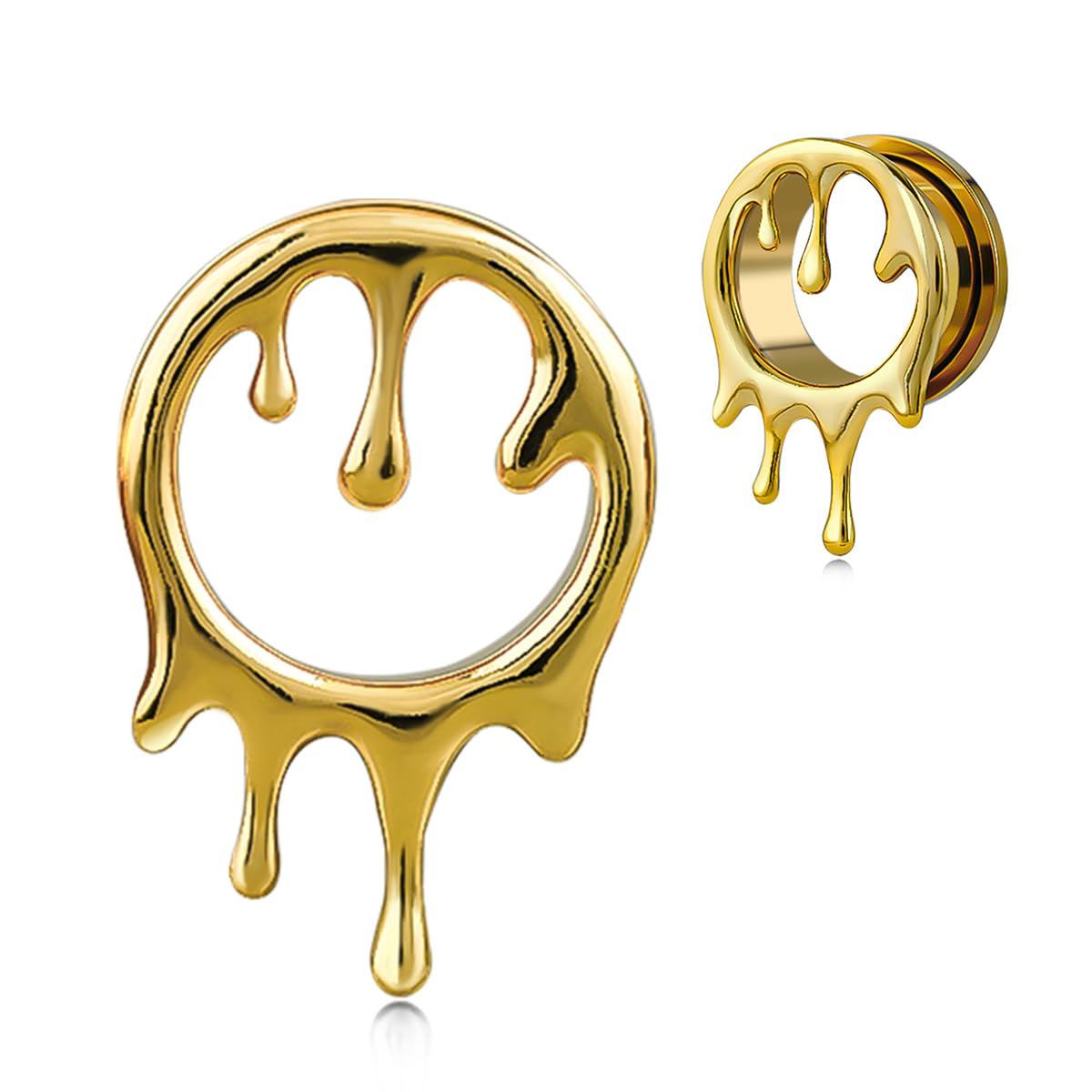 COOEAR Stainless Steel Earrings Piercing Tunnels, Screw Back Ear Gauges Stretchered Plugs, Melting Chain Body Jewelry