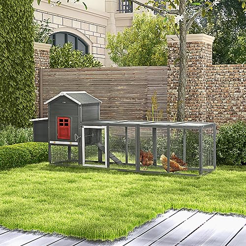 Image of PawHut 118 inch Extra Large Chicken Coop with Asphalt Roof, Wooden Hen Run with Slide-Out Tray and Nesting Box, Chicken Hutch for 3-6 Chickens, Gray