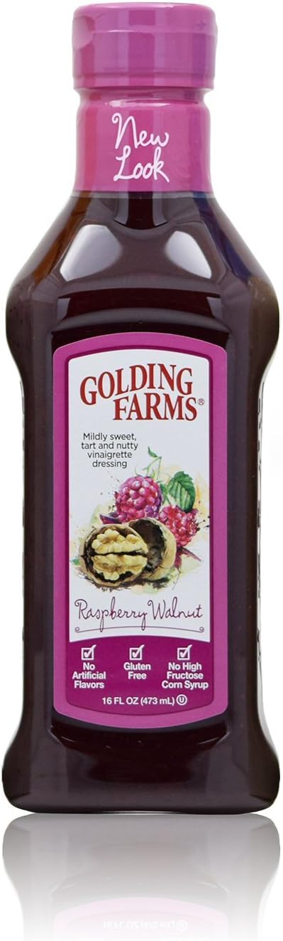 Golding Farms, Raspberry Walnut Vinaigarette Dressing, 16oz Bottle (Pack of 6)
