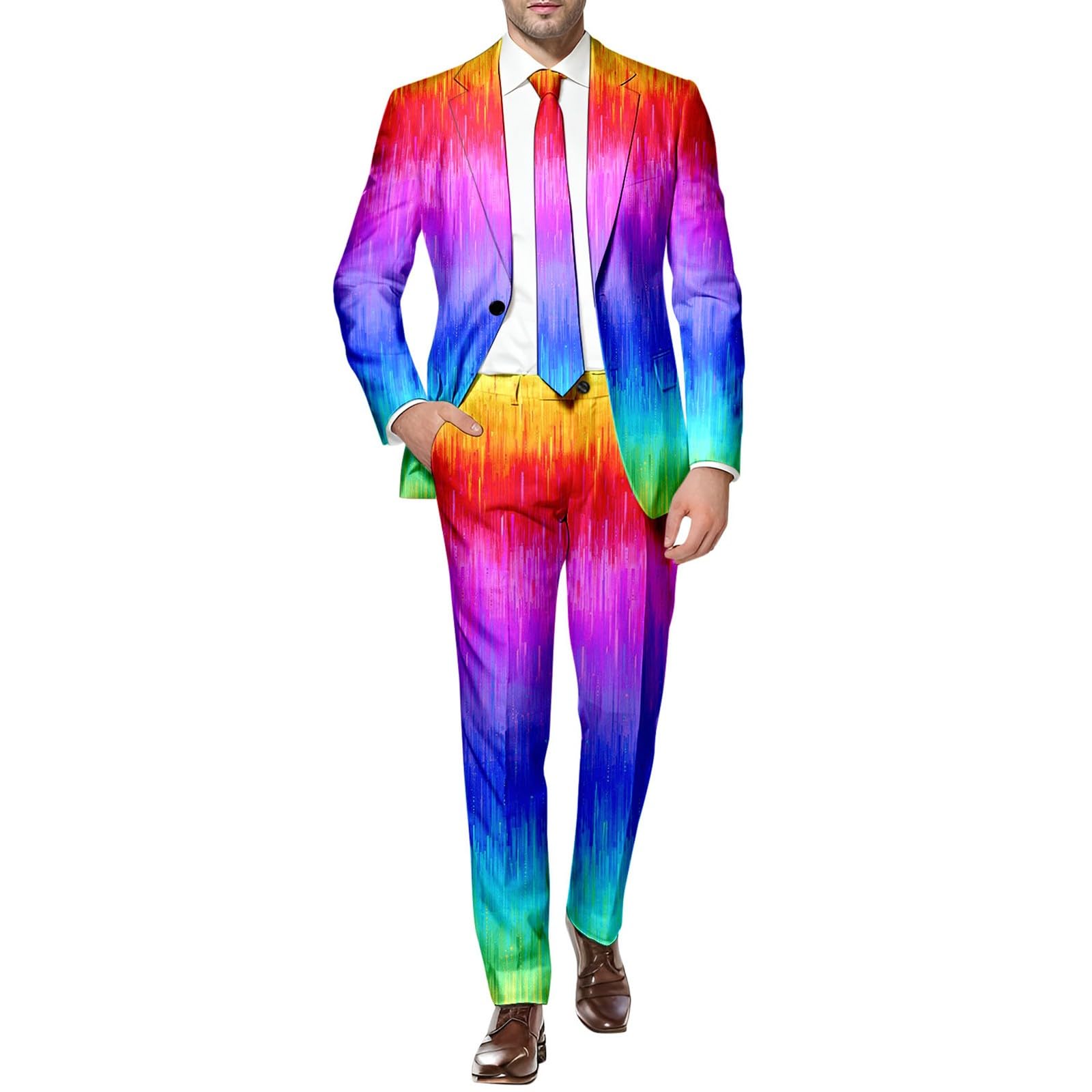 Gay The Rainbow Suit Multi-Coloured Jacket Pride Outfits LGBTQ Accessories Pride Suit Prides Clothes Stand Out Suits Fancy Dress Adult Rainbow Costumes