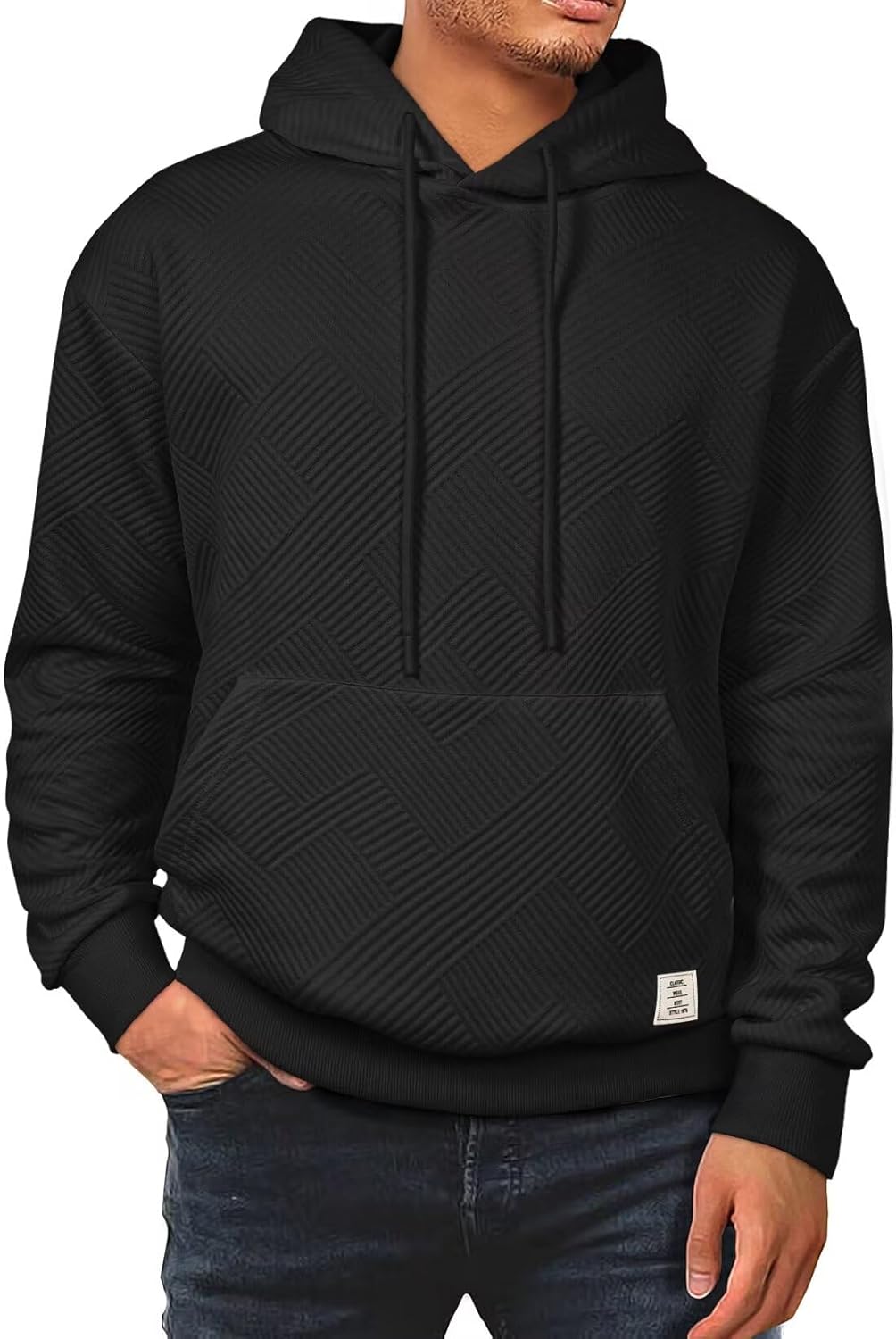 Dokotoo Men Mens Lightweight Cotton Athletic Hoodies Graphic Textured Casual Soild Oversized Sweatshirt Light Weight Big and Tall Drawstring Pullover Sweaters Autumn Shirts Pockets Black XX-Large