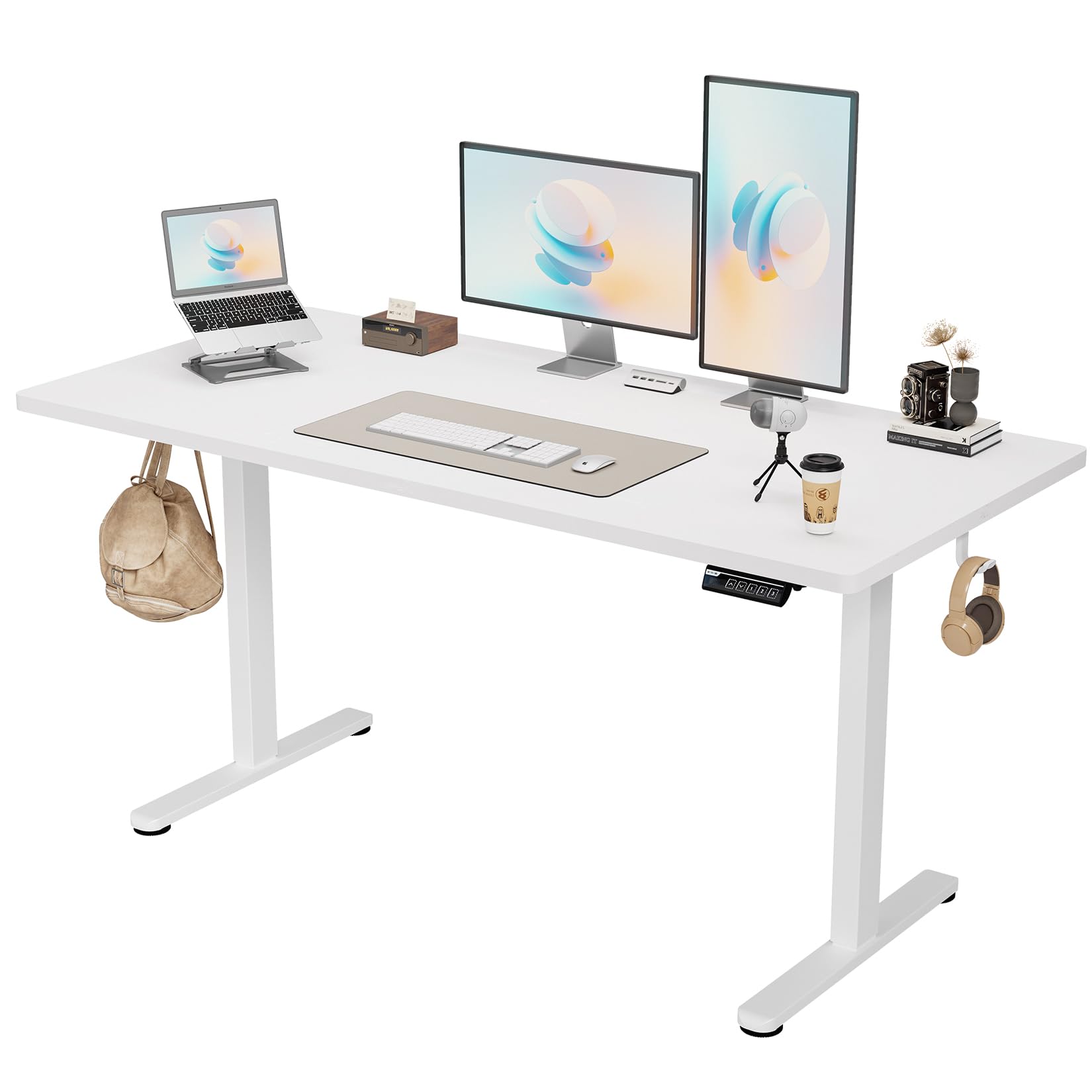 Monomi Electric Standing Desk, 63 x 28 inches Height Adjustable Ergonomic Home Office Sit Stand Up Desk with Memory Preset Controller (White Top/White