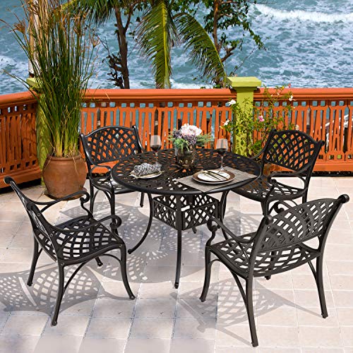 Nuu Garden Cast Aluminum Patio Dining Chairs With Armrests For Indoor Outdoor Bistro Chairs For Balcony, Backyard, Garden, Black With Gold-Painted Edge #TOP7