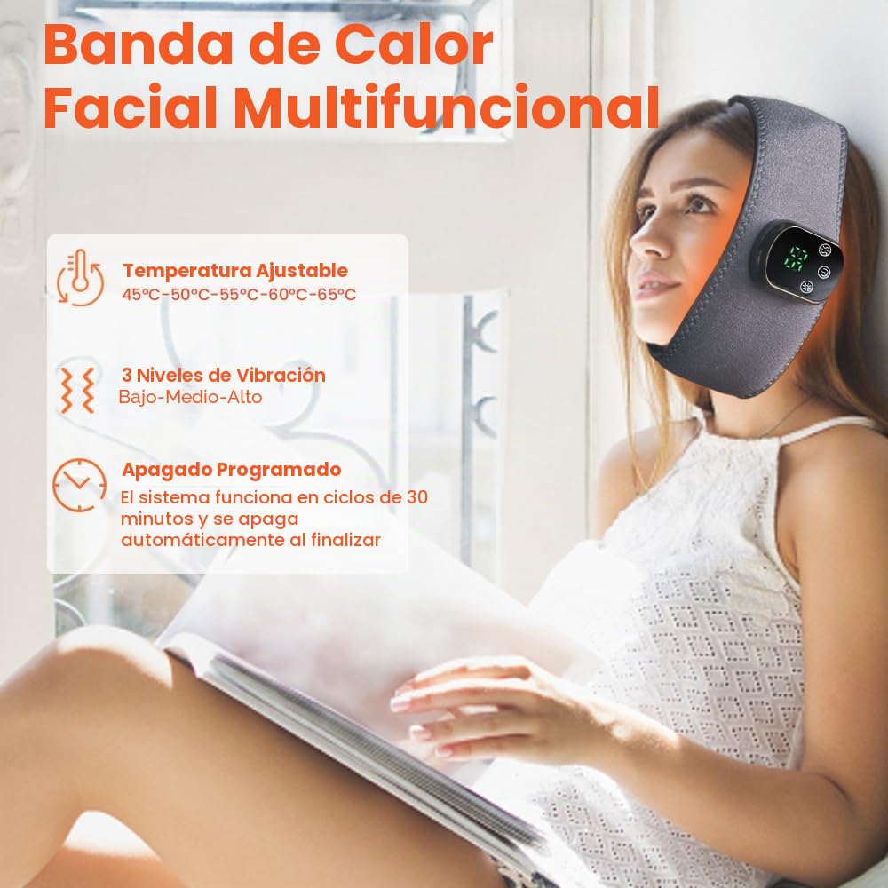 Almohadilla térmica inalámbrica para alivio de la ATM, envoltura facial térmica con 5 ajustes de calor, 3 vibraciones, máscara facial térmica para mandíbula, barbilla, muelas del juicio