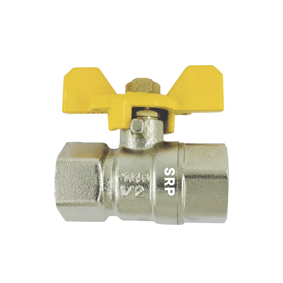 SRP Butterfly Handle Brass Ball Valve Female/Female Thread (1, 1/2") Nickle Finished