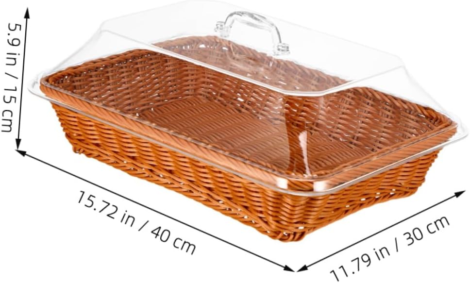 Luxshiny Rattan Woven Storage Basket with Lid 40x30x15cm, Handcrafted Multipurpose Fruit and Bread Basket for Kitchen, Outdoor Picnic, and Tabletop Food Serving