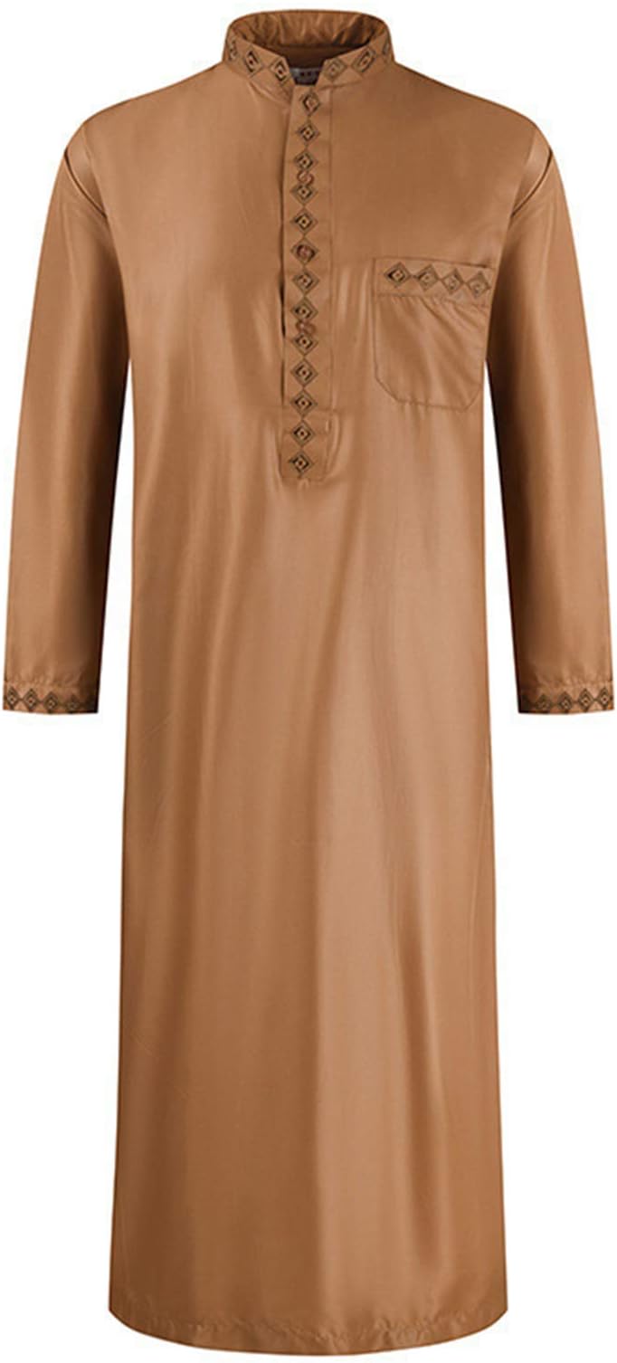Men's Arab Muslim Dishdasha Robe - Middle East Thobe Islamic Ethnic Clothes Indian Kaftan Church Prayer Kandoura