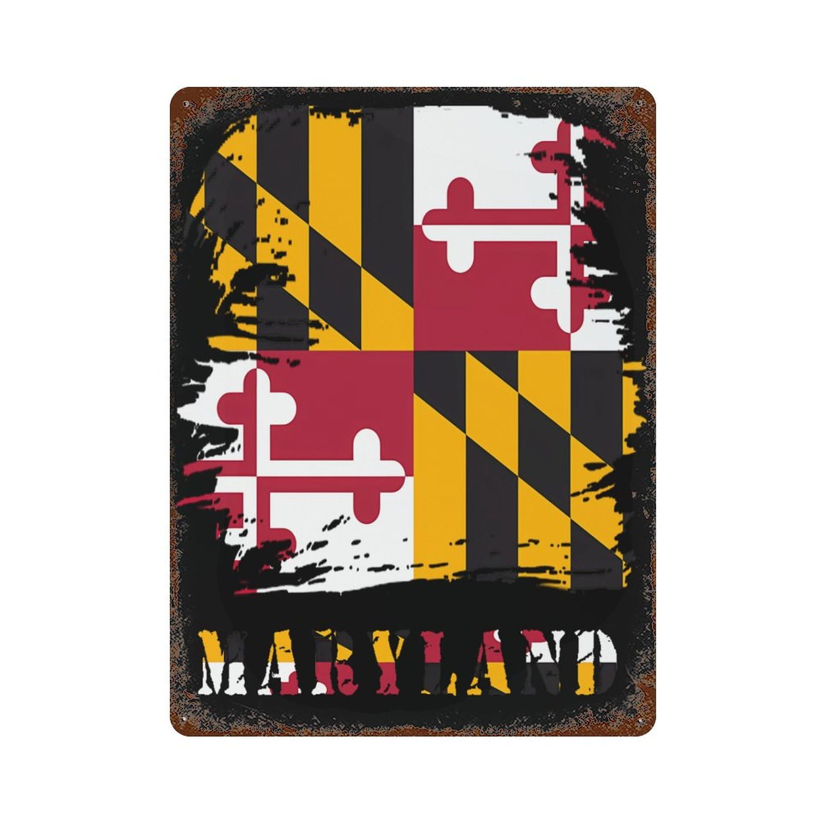 KWQDOZF Vintage Maryland State Flag Theme Metal Tin Sign,Vintage Iron Hanging Plate Vertical with Rust Poster Wall Decor 12x16inch