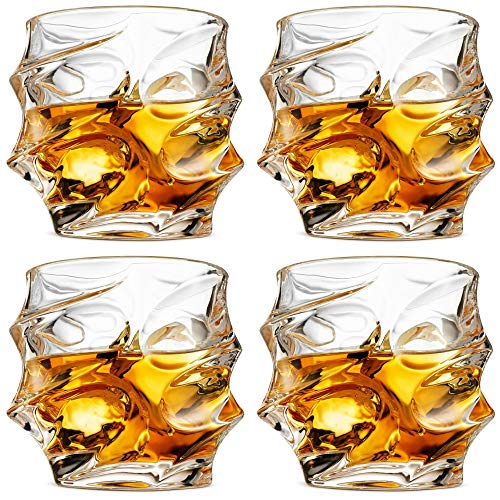 GLASKEY Unique Whiskey Glasses, Set of 4, 11 oz, Premium Scotch Glasses, Bourbon