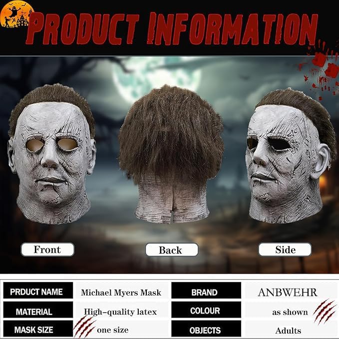 Michael Myer Mask for Adults,Head Mask Horror Scary FaceFor Halloween Party Halloween Masks - Image 3