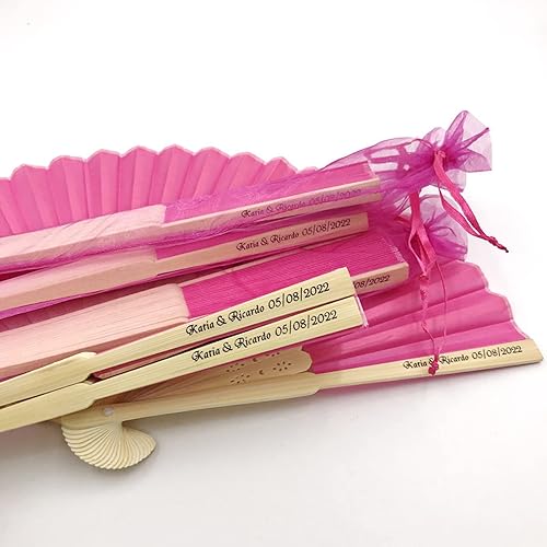 Miniatura 5 de Abanicos de mano personalizados para recuerdos de boda, abanicos de papel plegables de mano con bambú para regalo de boda, fiesta, hogar, bricolaje,