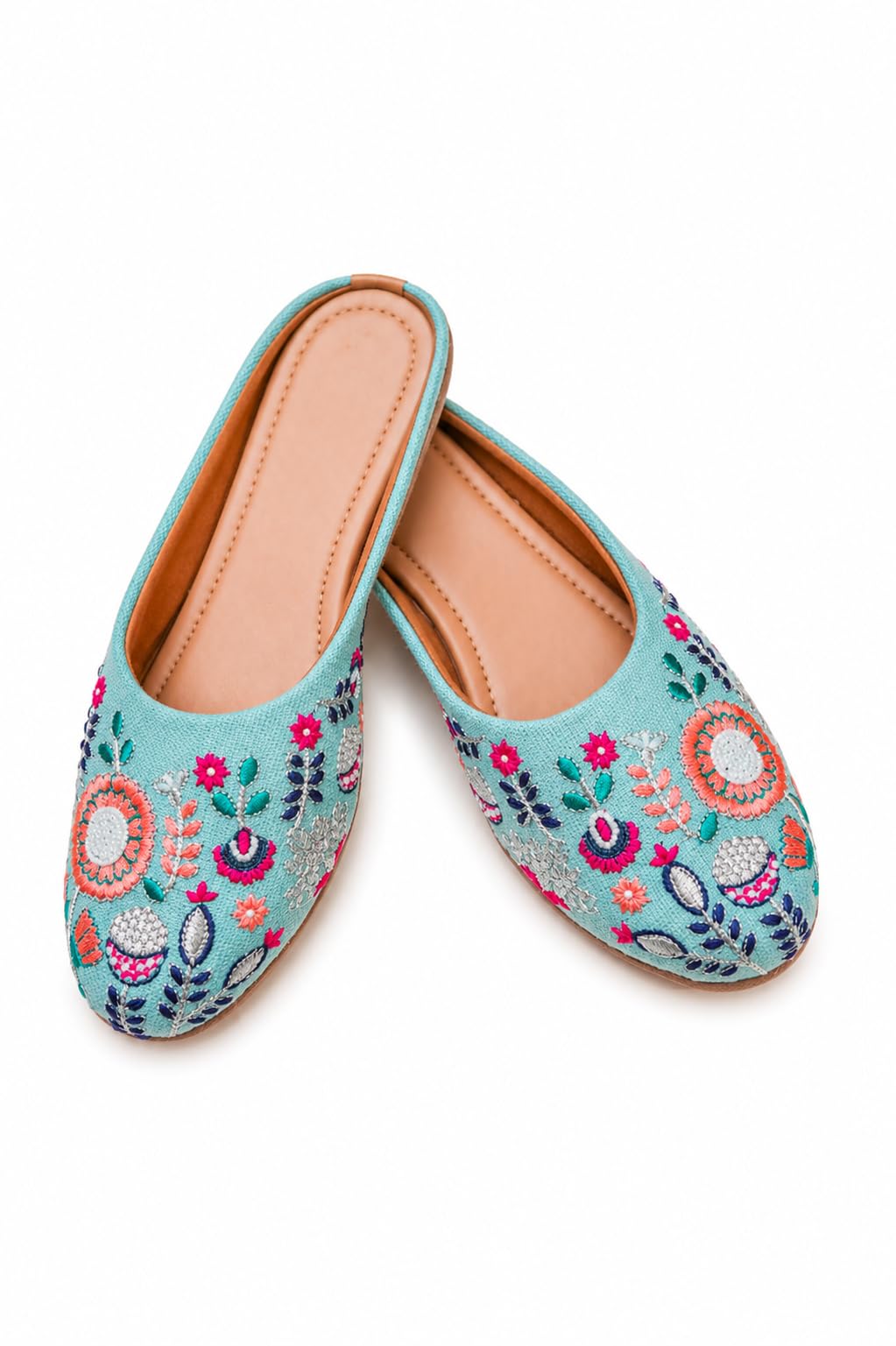Women's Embroidered Canvas Flat Mojari Jutti Mules-picture-42