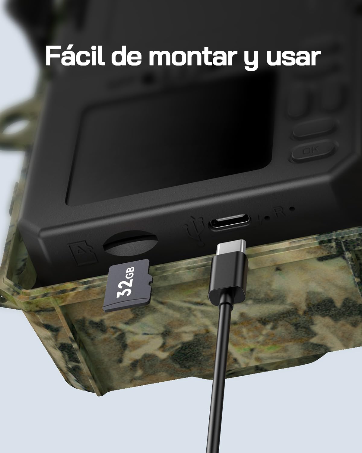 WOLFANG Cámara de Caza Solar 4K 48MP, Camara Fototrampeo con Visión Nocturna, Disparo de 0.1 s, IP66 Impermeable, Camara Caza para Monitoreo de Vida Silvestre con Tarjeta Micro SD 32GB