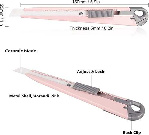 Miniatura 5 de Cortador de papel de cerámica, cortador de espuma, cuchillas de seguridad a presión, cuchillo utilitario retráctil, 3 cuchillas adicionales (0.35