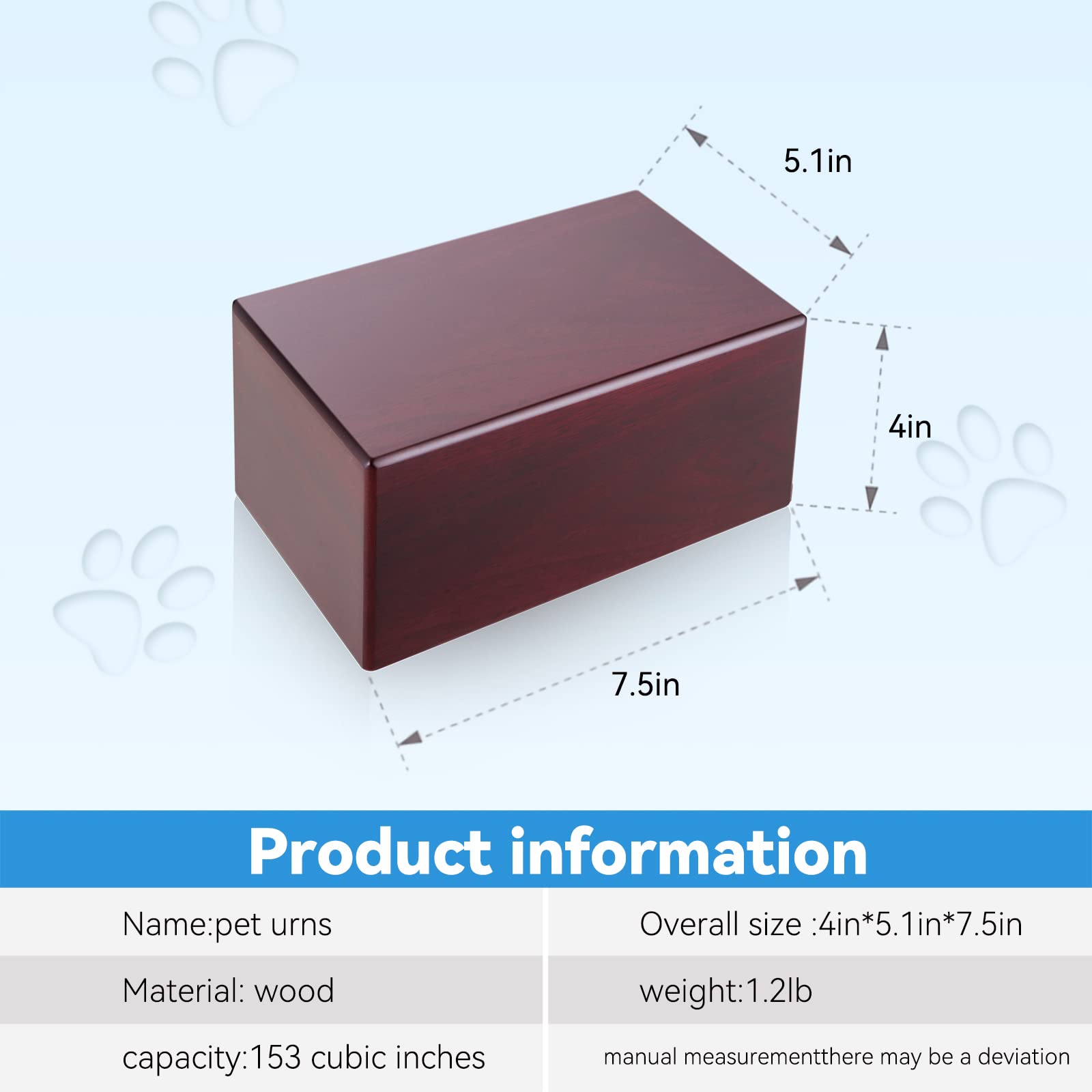 NEWDREAM Pet Cremation Box,pet Urns, Dog Urns for Ashes Dog Cremation Box for Ashes,Ash Box for Cat or Dog, Wood Keepsake Memorial Urns. (Deep Red L)