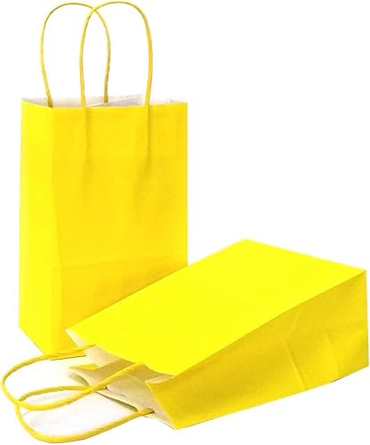 AZOWA Gift Bags Mini Kraft Paper Bags with Handles for Wedding Baby Shower Kid's Birthday Party (Yellow, 25 Pcs, 6 X 2.4 X 4.7 in)