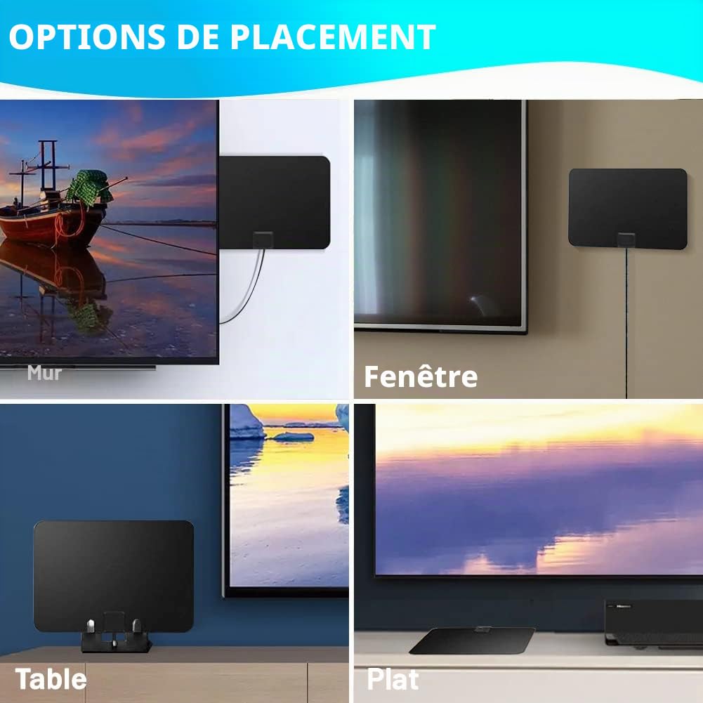 Antenne TV Intérieur Puissante 120km HDTV 4K 1080P Antenne TNT Interieur pour Chaîne Locale Postuler à Tous Les Téléviseurs