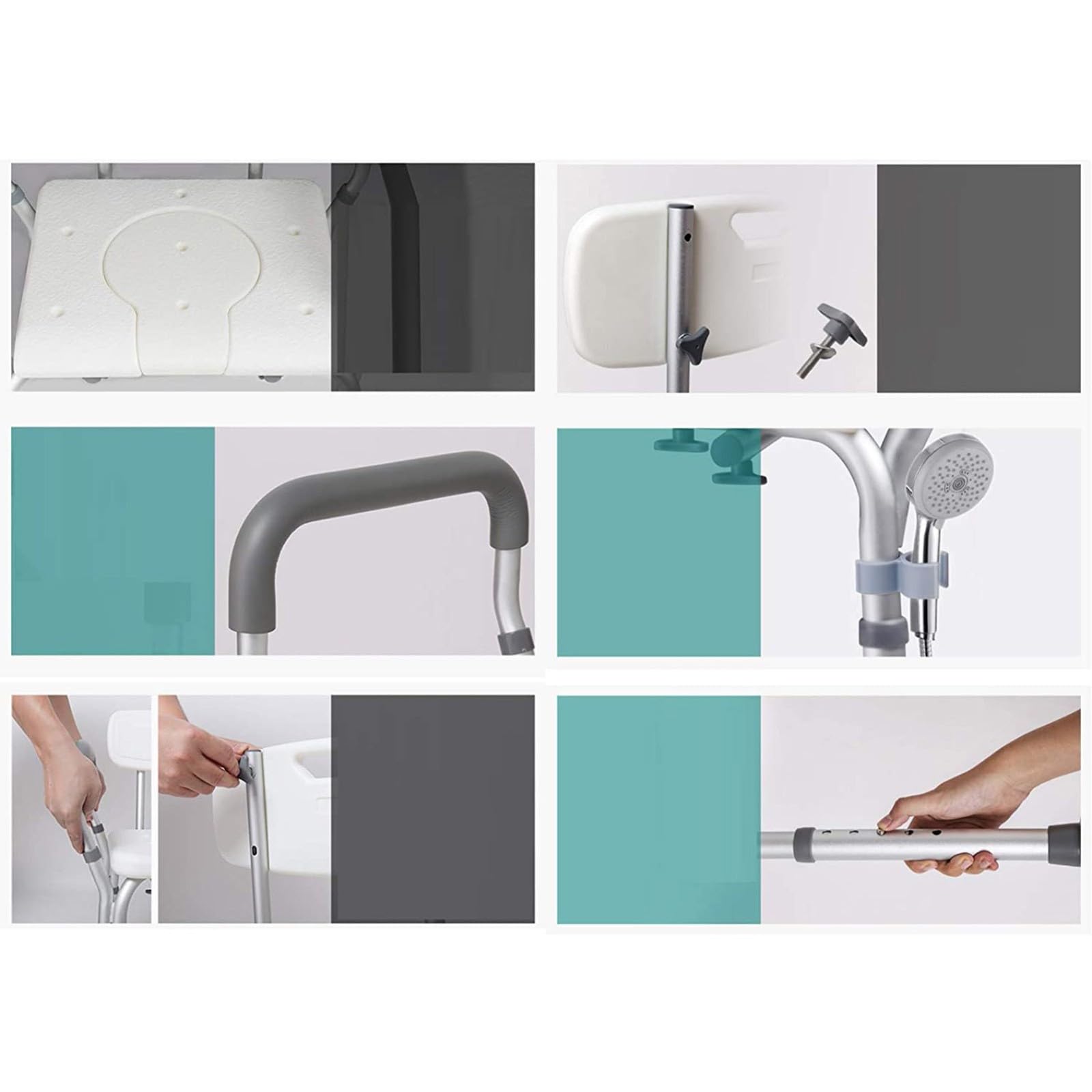 Silla De Baño con Inodoro, Silla De Ducha Altura Regulable con Respaldo Y Apoyabrazos Aguanta hasta 150 Kg Taburete De Ducha Antideslizante