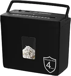 Triturador de papel para uso doméstico, triturador de papel de corte transversal pequeno de 5 folhas, nível de segurança P-4 com cesta de 2,38 galões, design de 4 modos - durável e rápido e à