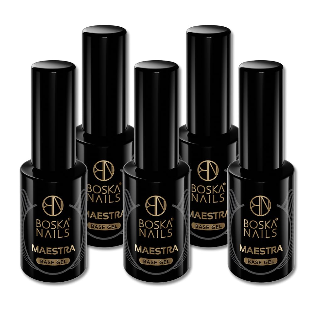 Boska Nails Maestra Base Gel UV 10 ml, 5 sztuk o dużej przyczepności i ochronie, do żelu hybrydowego i akrylowego, idealna baza do lakierów do paznokci, profesjonalny i domowy