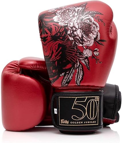 Fairtex Golden Jubilee - Guantes de boxeo de Muay Thai de primera calidad, piel Syntek de edición limitada, diseño elegante para entrenamiento y