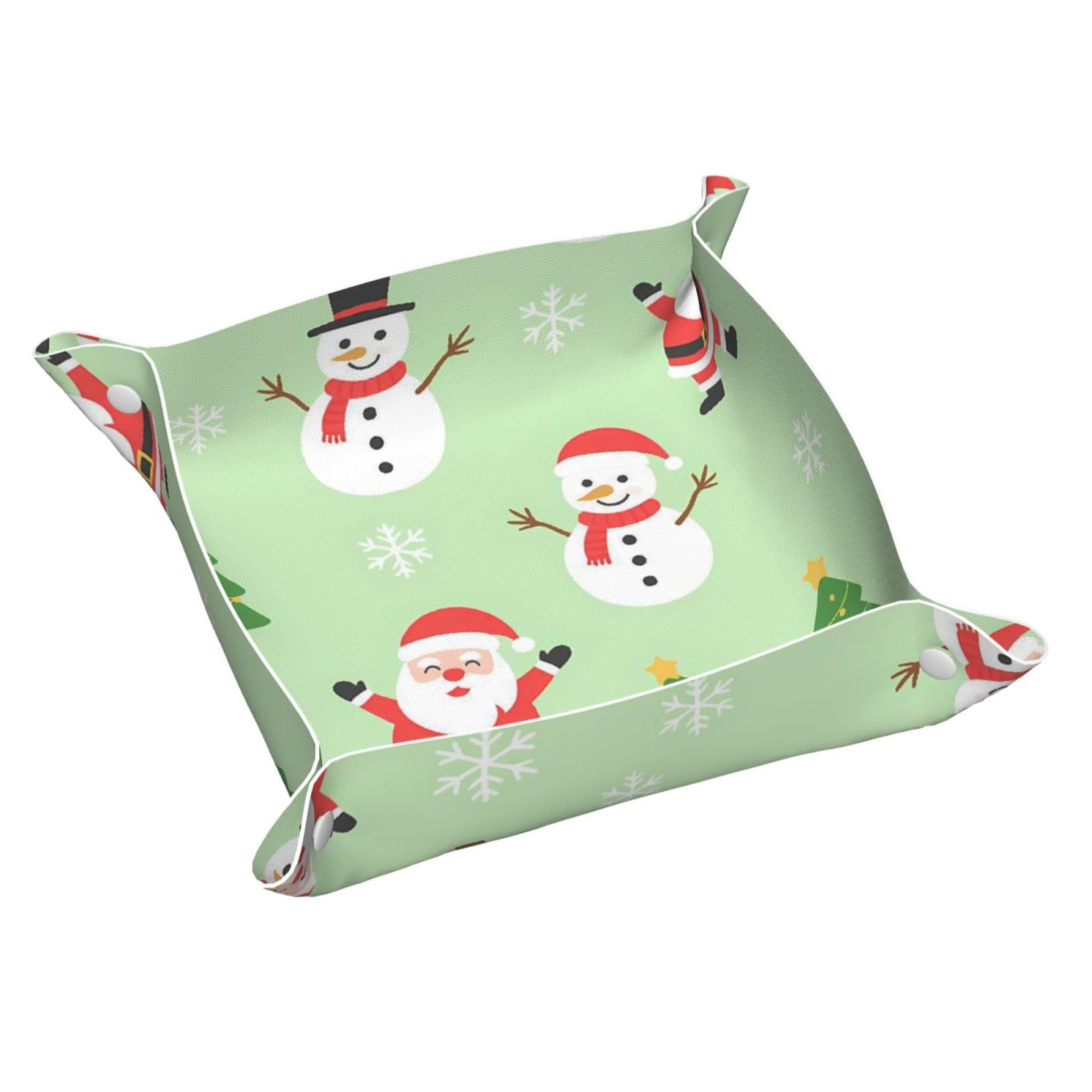 HLBSDM Green Christmas Snowman Santa Claus Tree Tray Men's Leather Valet Parking Portable Entrance Trays Bedside Storage Box
