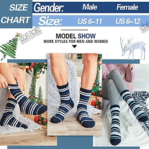 Ebmore Fuzzy Socks For Men & Women Slipper Fluffy Warm Winter Non Slip Skid Thick Cozy Sleep With Grips Cabin Soft Stocking Stuffers Christmas Gift(Stripe C) #TOP1