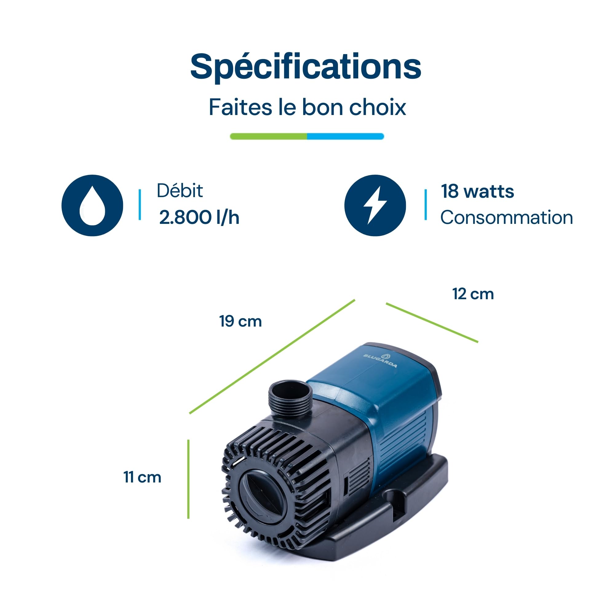 BluFlow Control 2.800 - Pompe de bassin réglable - Pompe de fontaine - Pompe de filtration - 2 800 litres par heure - 18 watts