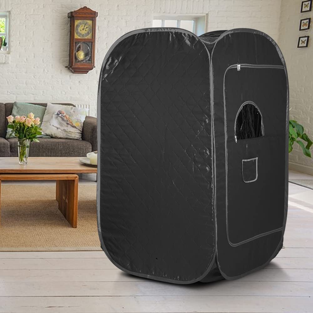 Sauna parowa do domu, mini sauna, przenośna sauna parowa, mobilna sauna parowa, SPA, zdrowa sauna domowa, łaźnia parowa z pilotem zdalnego sterowania (kolor czarny, 80 x 80 x 135 cm)
