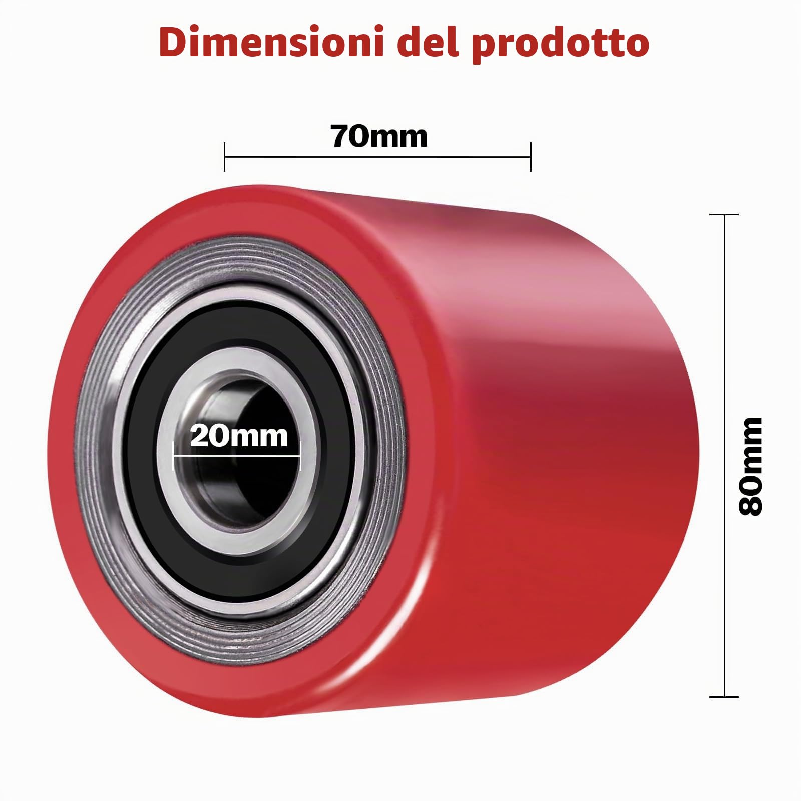 Set di 4 ruote per carrello portapallet in poliuretano 80 x 70 mm, asse 20 mm con cuscinetti a sfera per sostituire le ruote del carrello portapallet, carico massimo 600 kg