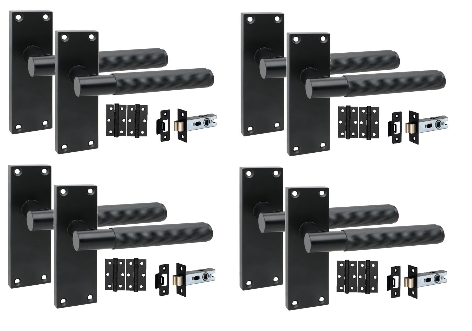 Golden Grace 4 Pair Victorian T-Bar Linear Internal Door Handle Sets Matt Black 120 x 40mm with 2.5" Latch & Hinges