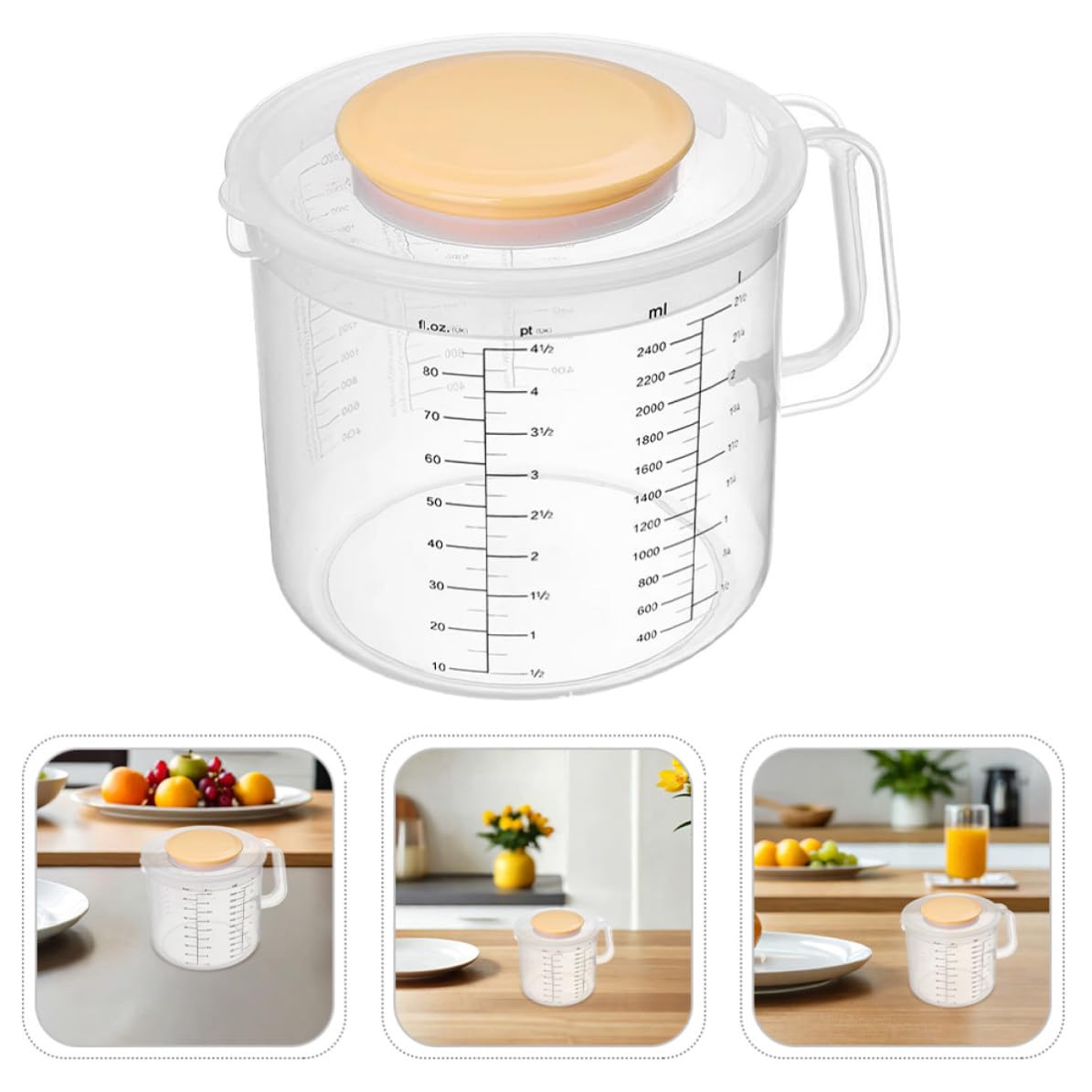 2 Tazas Medidoras de Plástico con Tapa de 2,5l para Líquidos, Diseño de Gran Capacidad y Uso Versátil en Cocina Doméstica para Repostería