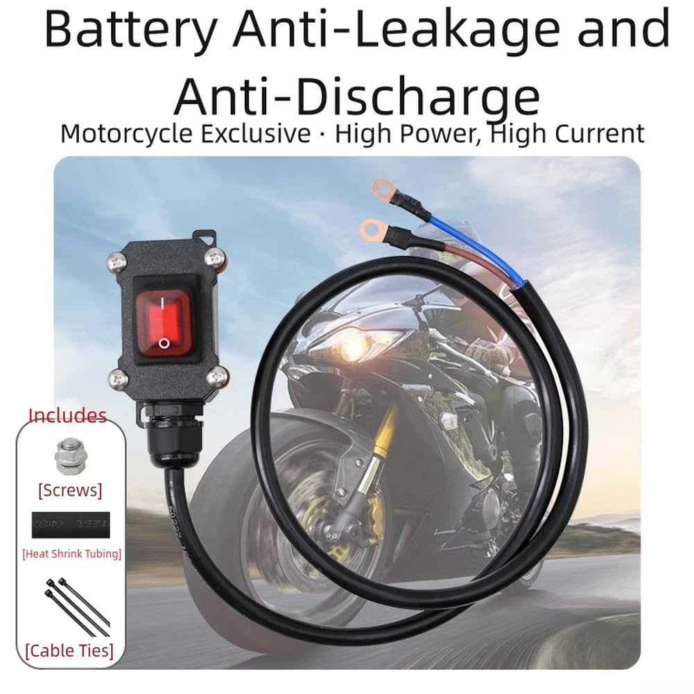 Interruttore di scollegamento della batteria per moto, 12 V 24 V CC, con struttura impermeabile e cavo isolato per un'affidabile interruzione di corrente e protezione della batteria (100 cm)